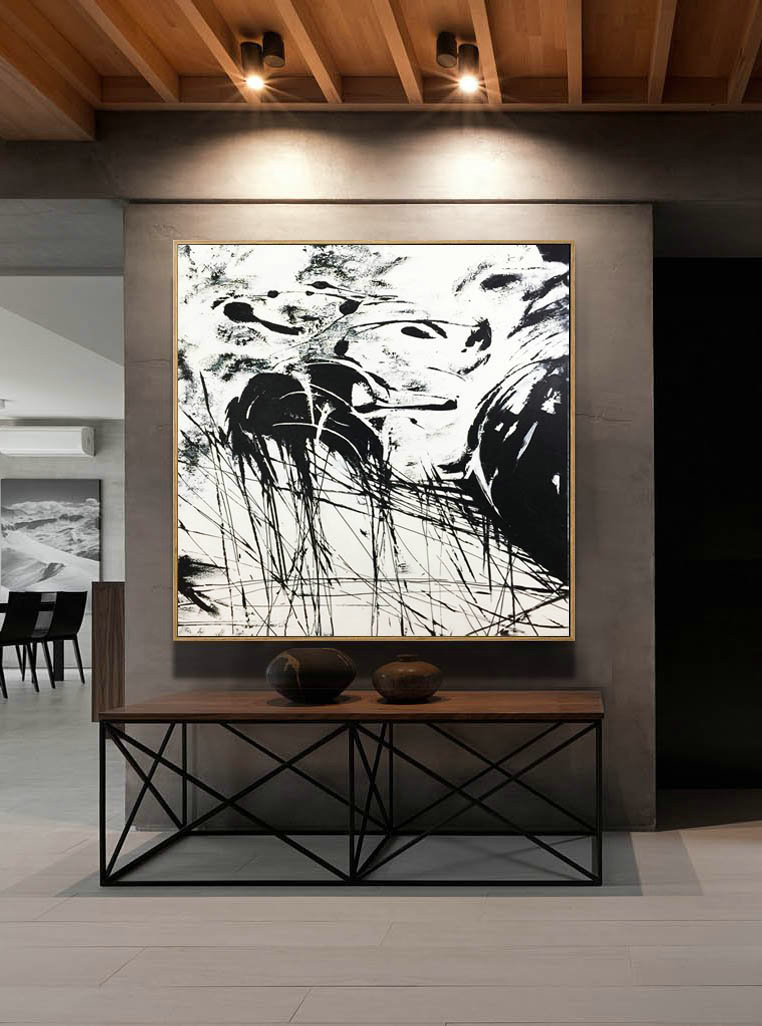 Abstract Painting, Black and White Minimal Art, Original Painting on canvas, Living Room Wall Art?, Original acrylic painting, Minimal Art