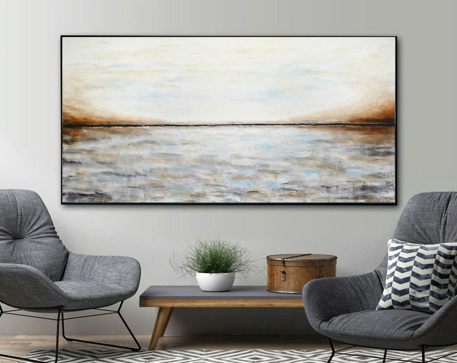 Massive abstract painting large blue gray brown modern abstract contemporary landscape painting oil large artwork wall art