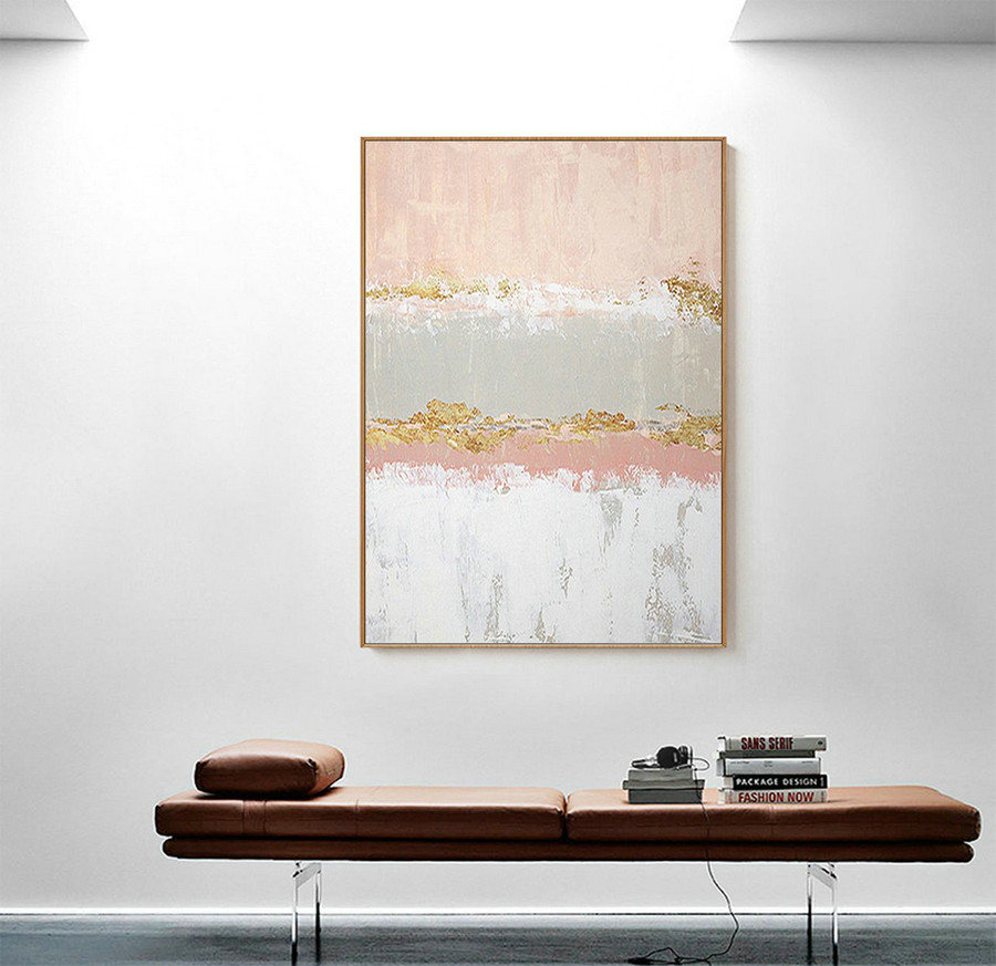 Large abstract painting on canvas original pink abstract art canvas gray gold art painting large blush painting pink painting gray painting