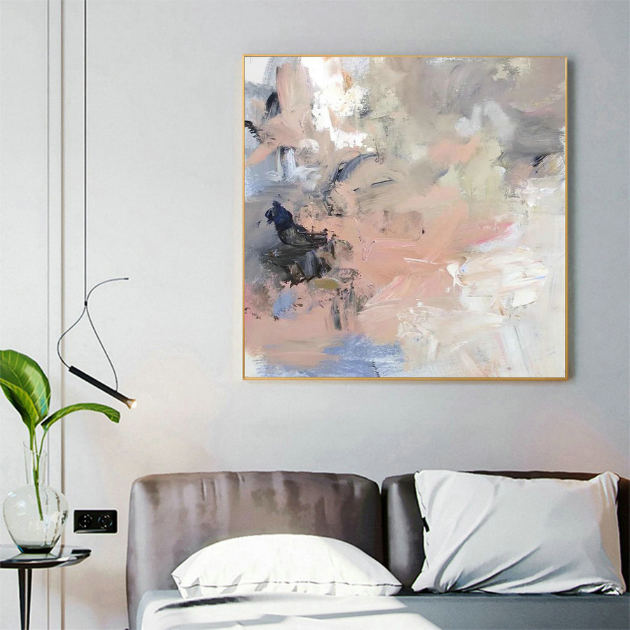 Large abstract painting on canvas pink painting blue painting large abstract art canvas beige painting gray painting large modern wall art