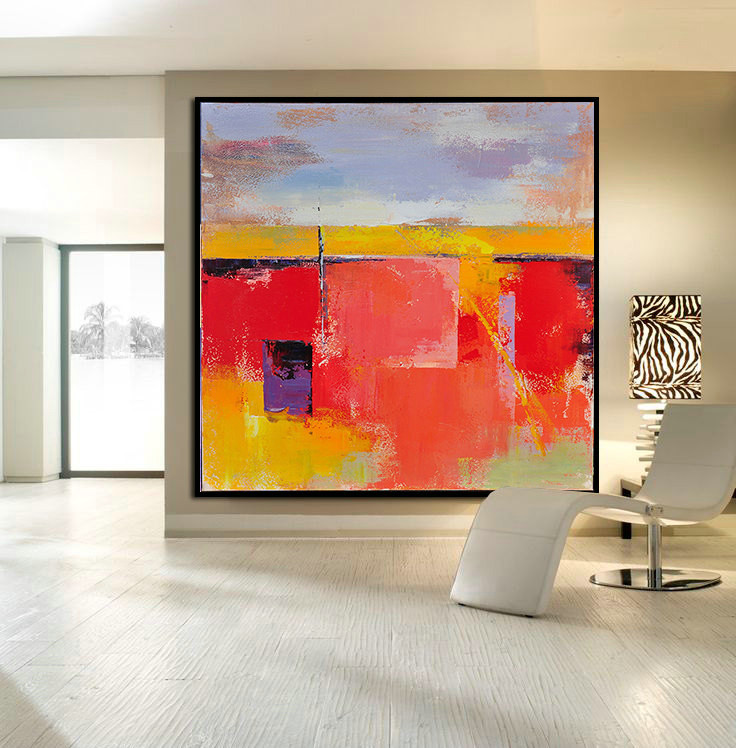 Handmade Large Contemporary Art Canvas Painting, Original Art Acrylic Painting, Abstract Canvas Art. Yellow, Red, Blue, White, Orange.