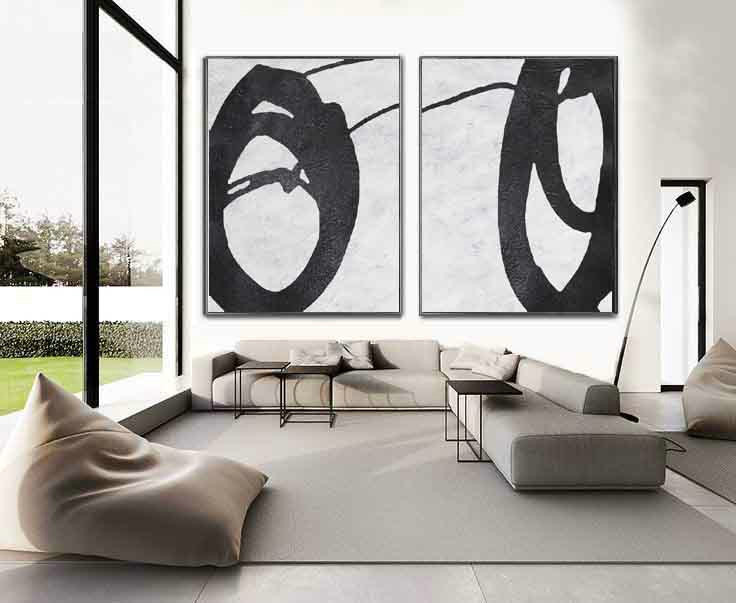 Set Of 2 Huge Contemporary Art Acrylic Painting On Canvas, Minimalist Canvas Wall Art Home Decor, HANDMADE.