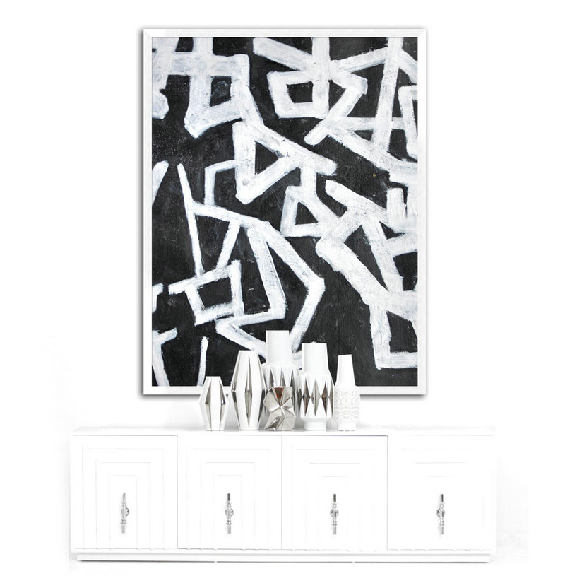 Abstract Painting Large Canvas Art, Modern Art Black and White Minimalist Art. Hand Painted Acrylic Painting on Canvas,