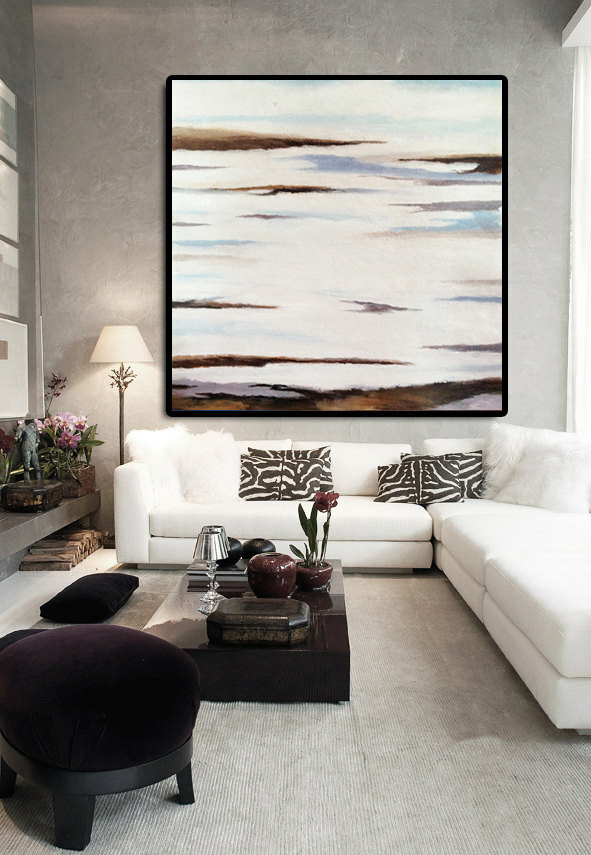 Original Art Extra Large Abstract Painting on Canvas Landscape Painting Canvas Art, Hand Painted By Dao. White Brown Blue