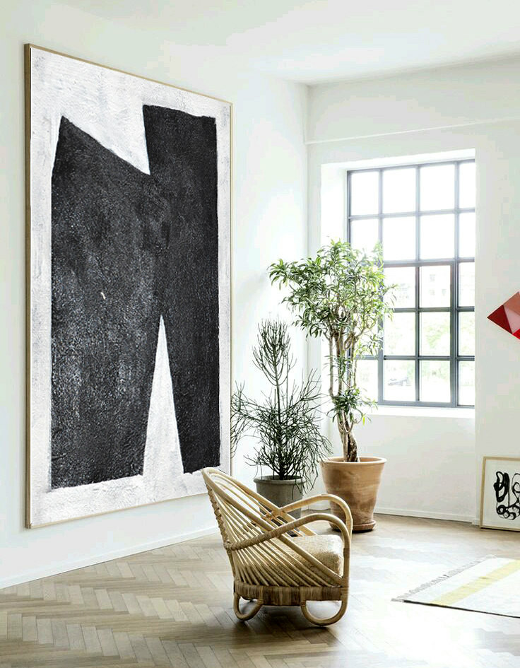 Large Abstract Art, Handmade painting Minimalist Art, Abstract Painting On Canvas, Geometric Art. Black White.