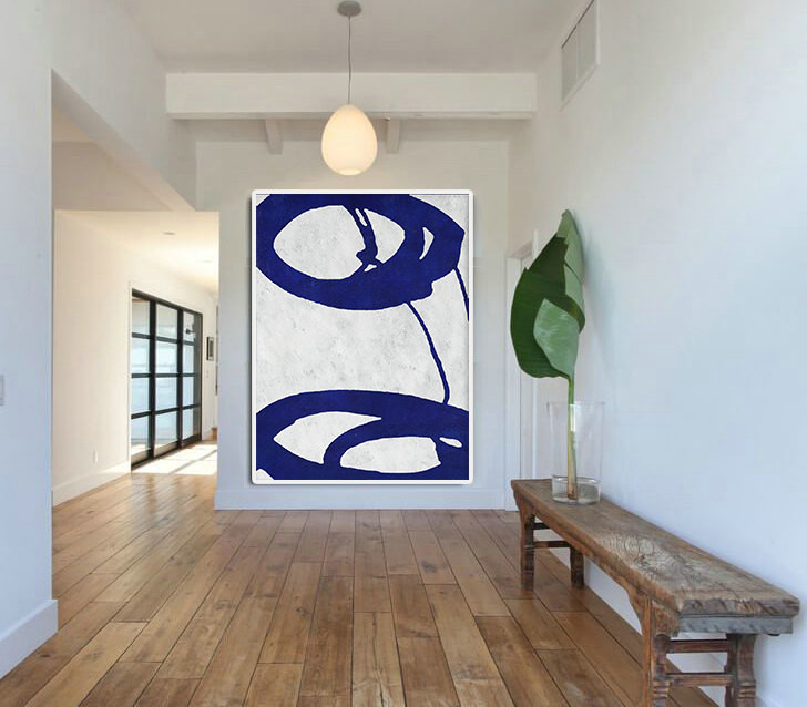 Blue And White Abstract Painting on Canvas, Large Abstract Art Wall Art, Minimalist Art Hand Made Acrylic Painting.