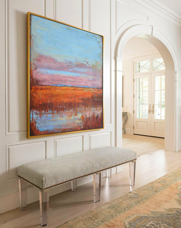 Large Abstract Landscape Oil Painting, Canvas Art. Handmade by Jackson, blue, yellow, brown, orange, etc.