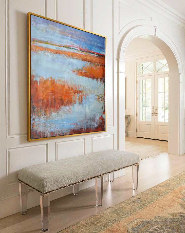 Large Abstract Landscape Oil Painting, Canvas Art. Handmade, by Jackson. blue, yellow, brown, orange, etc. by Jackson