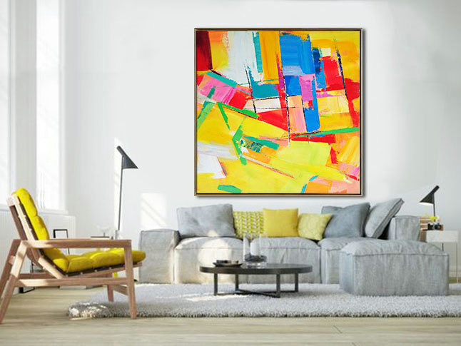Large Palette Knife Painting On Canvas, Abstract Art Decor. Large Contemporary Painting, by Leo. blue, green, yellow, red