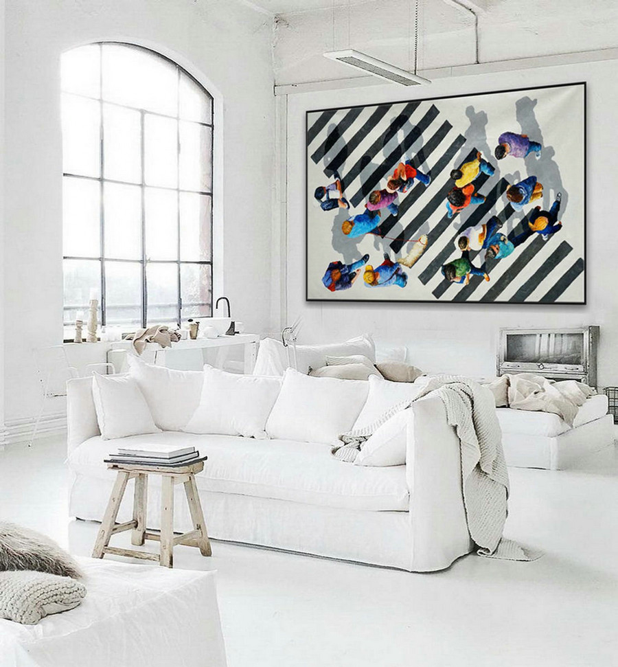 Extra Large Black And White Modern Wall Abstract Artwork Hand Painted Contemporary Art Decor Oil Painting on Canvas 48x72"