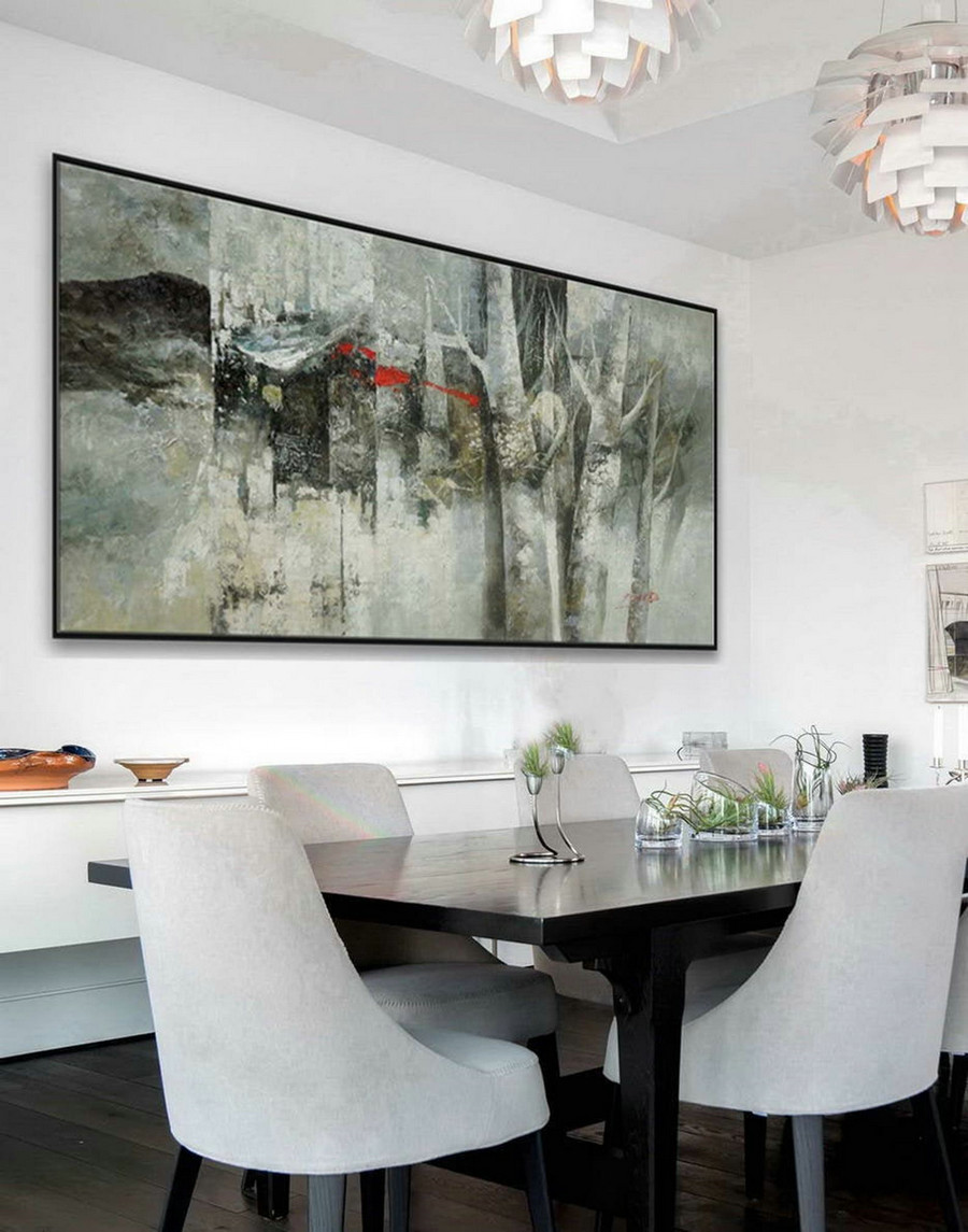 Panoramic Modern Contemporary Wall Art Large Horizontal Thick Texture Palette Knife Abstract Canvas Oil Painting Gray