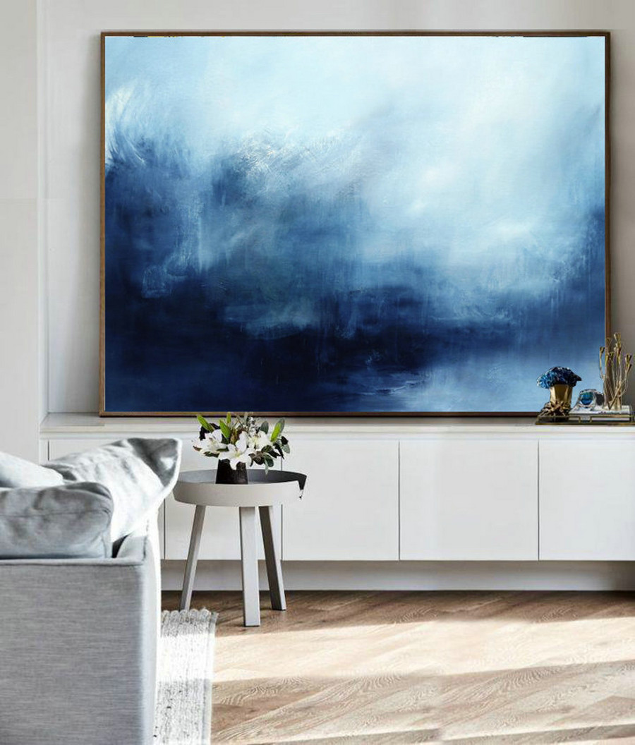 Abstract Landscape Painting, Sky And Sea Painting, Original Sky Abstract Painting, Deep Blue Sea Landscape Painting, Large Wall Sea Painting