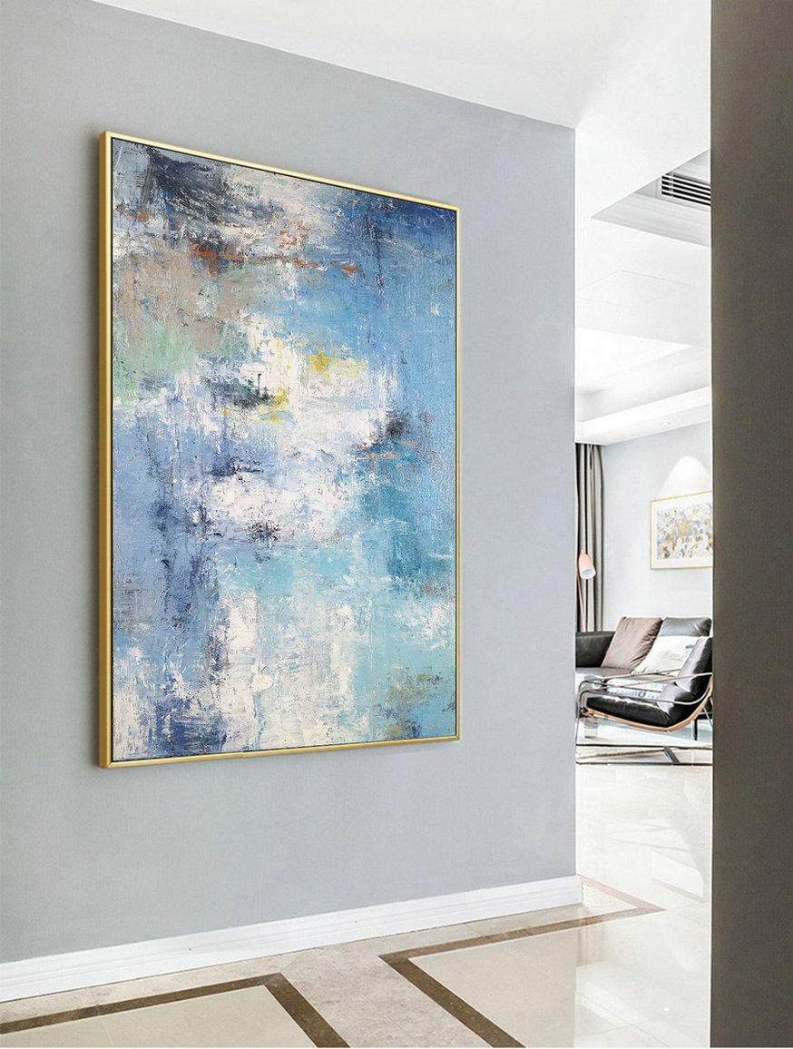 Large Texture Abstract Painting, Abstract Painting, Blue White Abstract Art, Acrylic Abstract Paintings On Canvas, Large Living Room Art