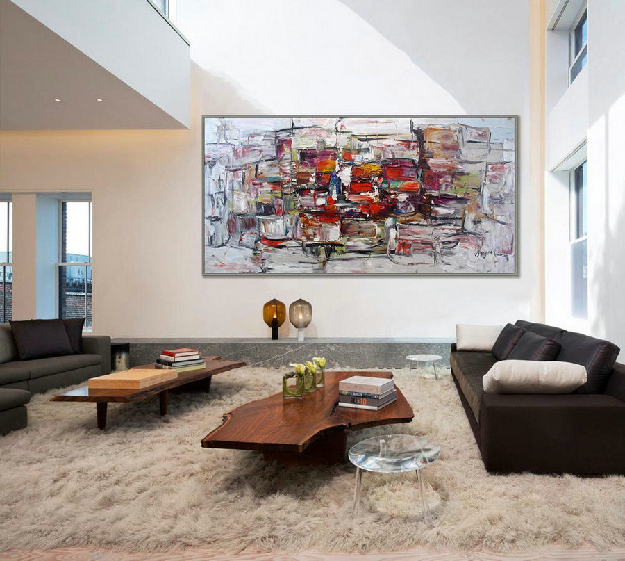 Extra large modern abstract wall art, Texture Palette knife Original oil Painting on Canvas, Huge Oversize 48x96"/120x240cm