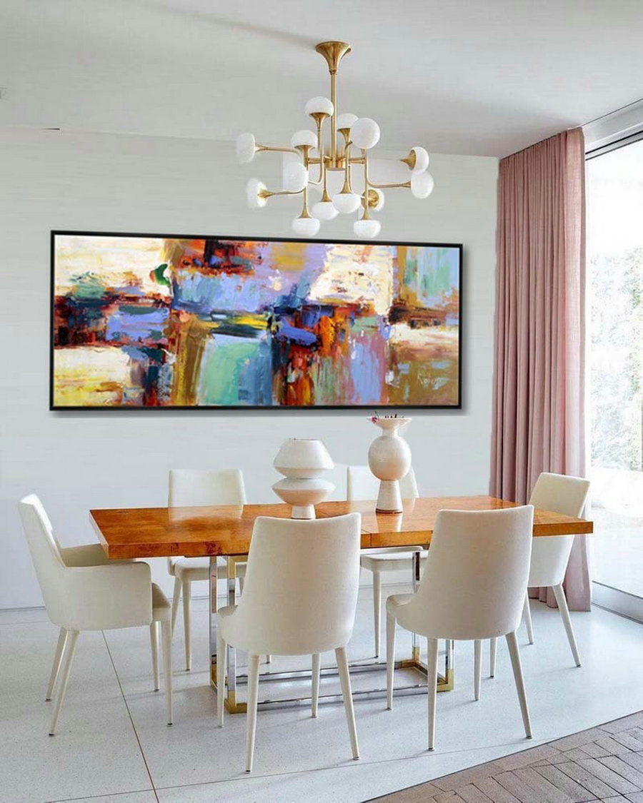 Abstract Painting Large Modern Wall Art Contemporary Panoramic Palette Knife Painting 27x72"/70x180cm