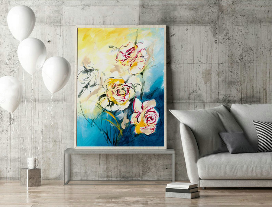 Floral Abstract Art,Abstract Flower Painting,Abstract Wall Art,Semi Abstract,Large Wall Art,Original Paintings,Livingroom Decor,XL.LAS055