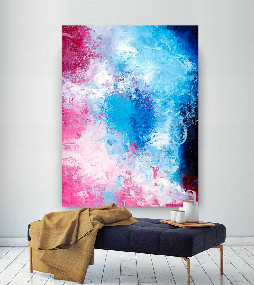 Pink Blue Extra Large Wall Art, Abstract Painting on Canvas Modern Home Decor Office Home Artwork Large Original Contemporary art XL lac688