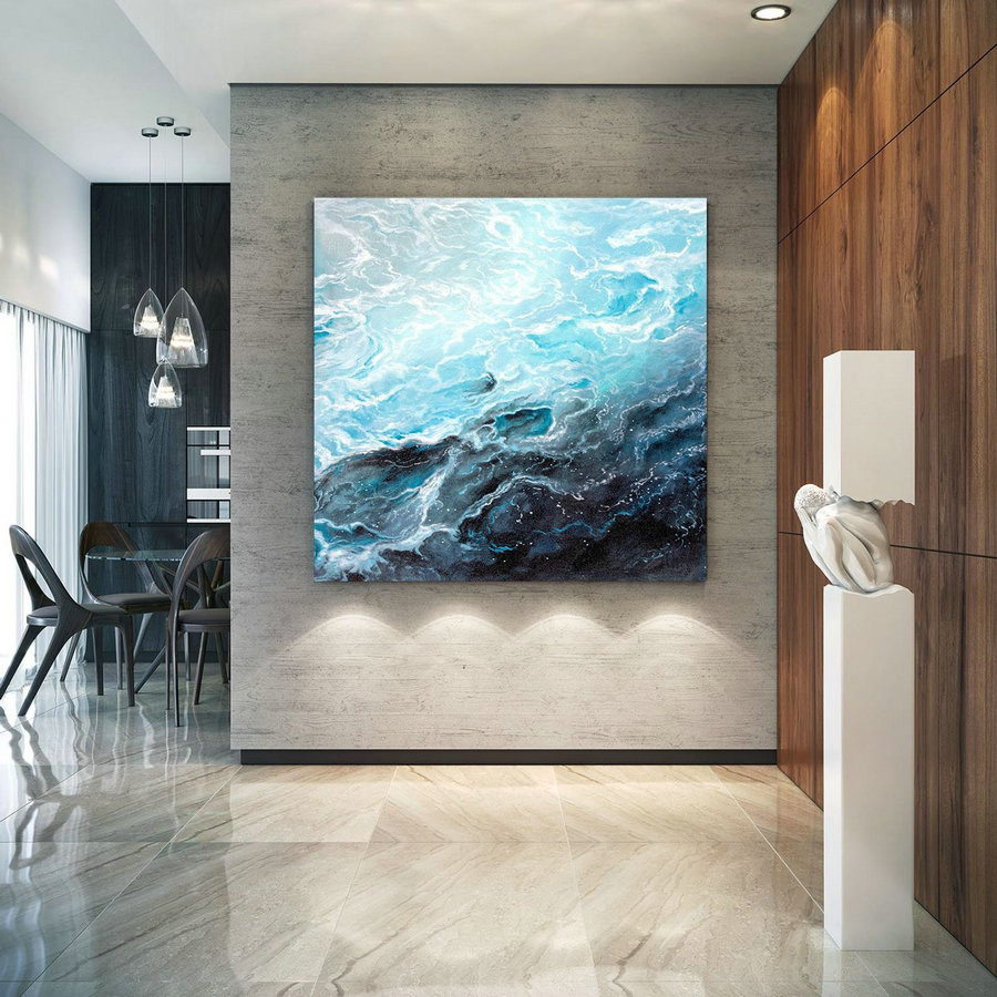 Extra Large Horizon Seascape Wave Painting , Modern Acrylic Painting on Canvas, Original Wall Art, Painting Modern, Large Paintings lac679