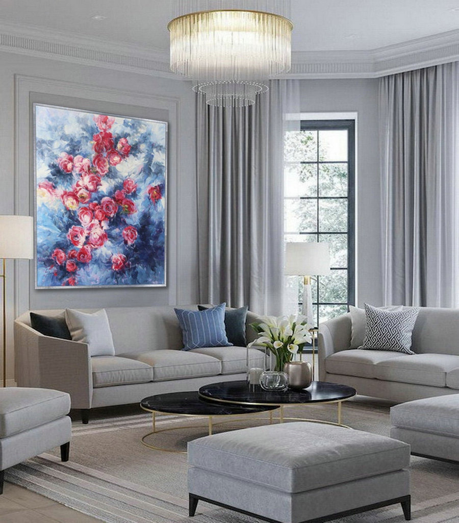 Modern Flower oil painting on Canvas Cozy Colorful Wall Art for Bed Dining Living Room
