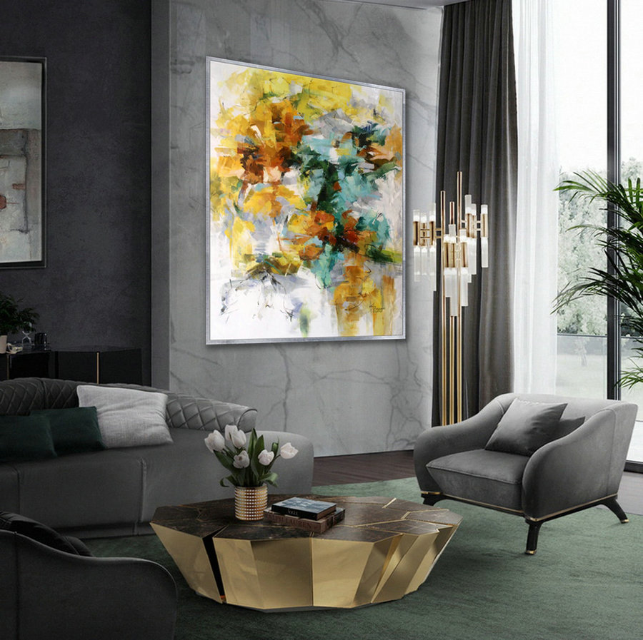 Modern Flower oil painting on Canvas Cozy Colorful Wall Art for Bed Dining Living Room