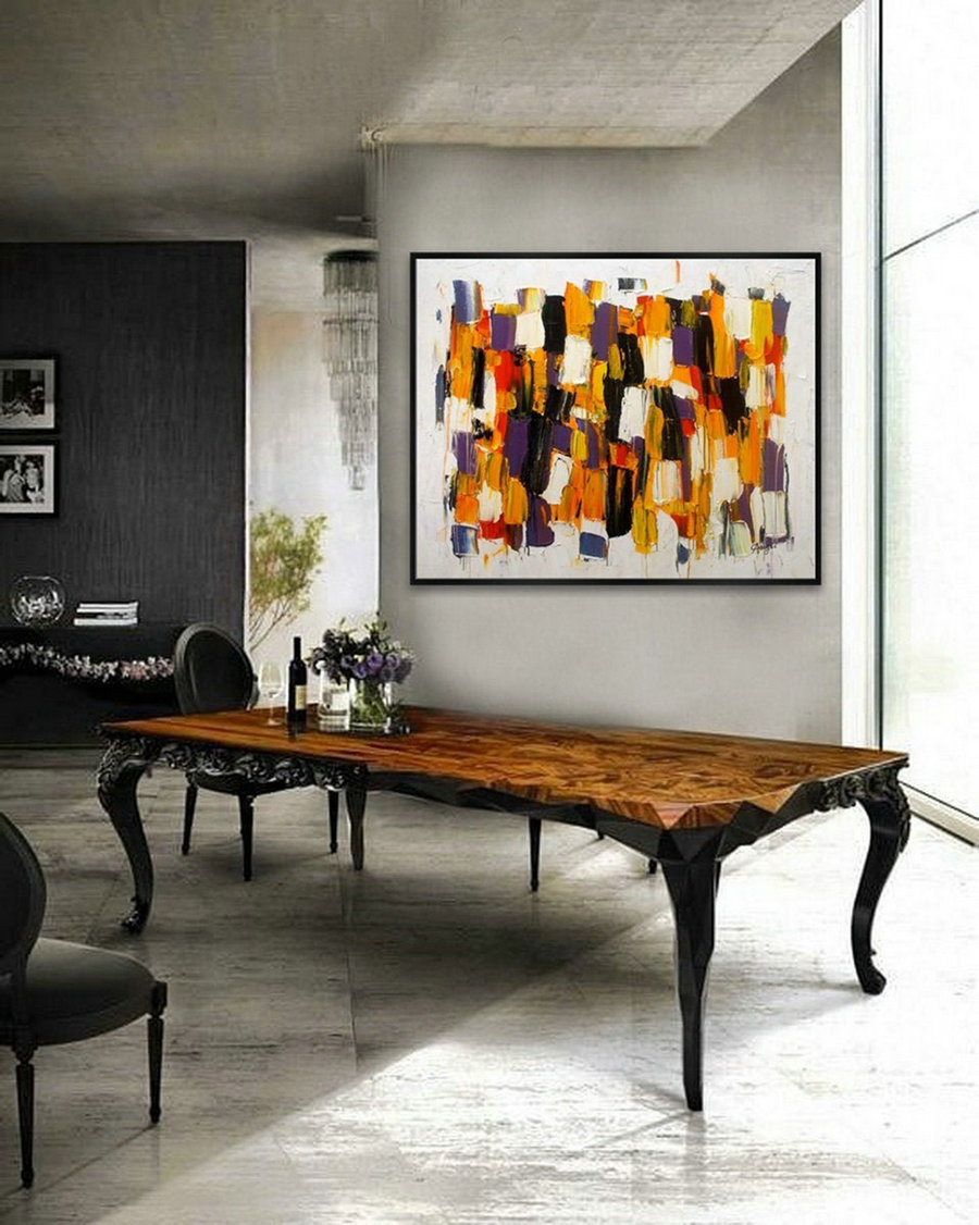 Original Unique Contemporary Modern Wall Art Abstract Artwork Hand Painted Heavy Textured Palette Knife Vertical Oil painting