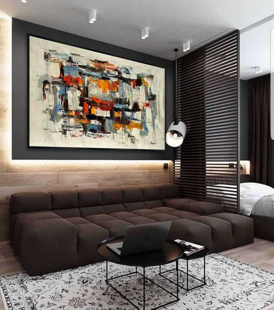 Modern Contemporary Abstract wall Art Palette Knife Thick Colorful Oil Painting on Canvas 48 x 72" / 120x180cm