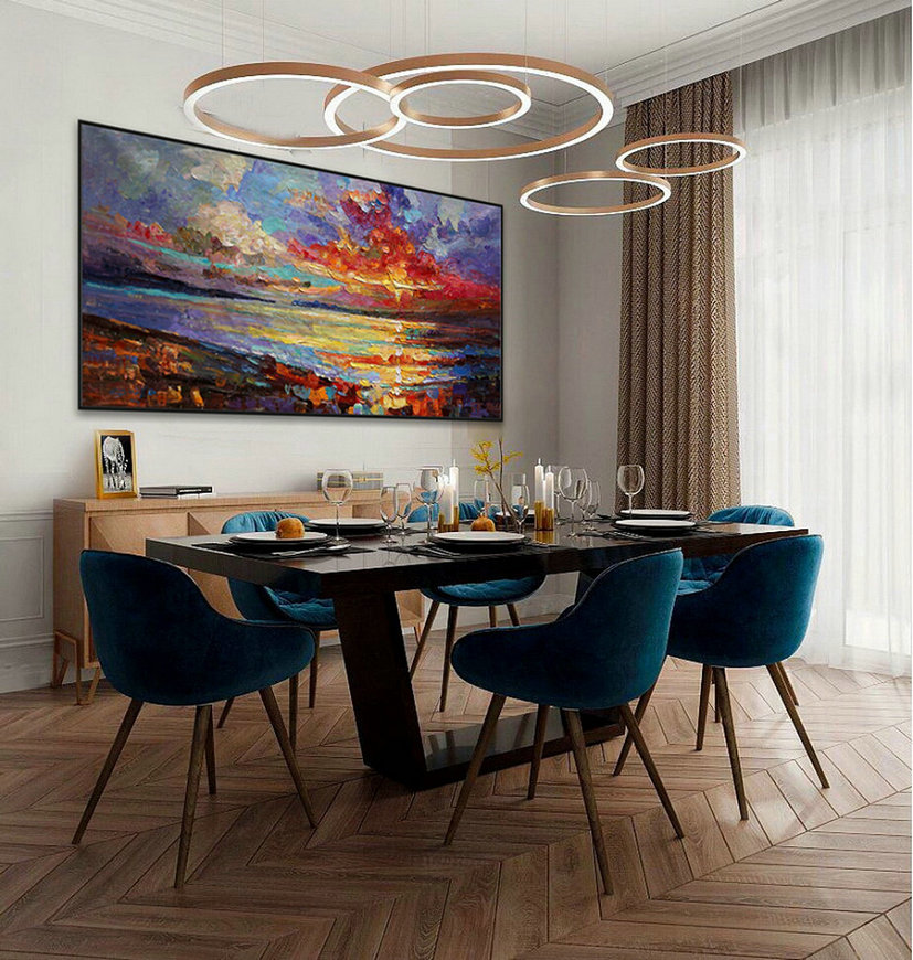 Contemporary Abstract wall Art Modern Panoramic Landscape Seascape Painting Handmade textured art oil painting on Canvas