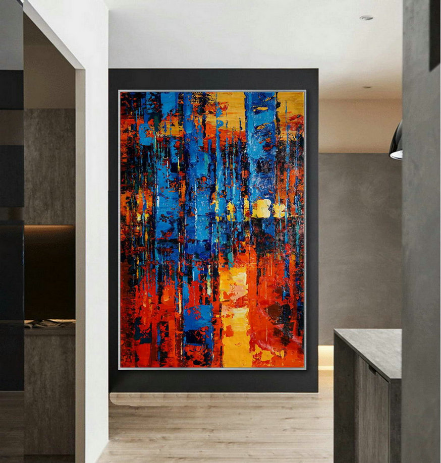 Large Colorful Vertical Modern Contemporary Abstract wall