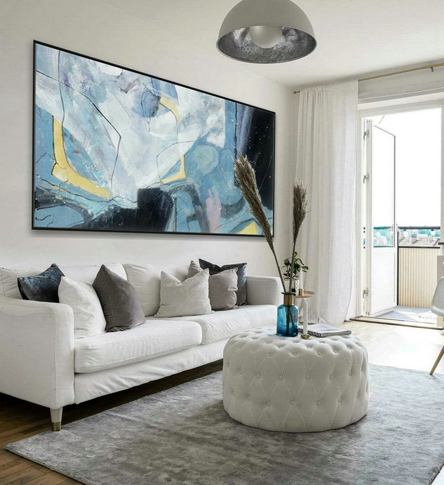 Modern Contemporary Artwork Large Horizontal Panoramic Abstract Wall Art Brush Strokes Acrylic Painting on Canvas 36 x 72" L