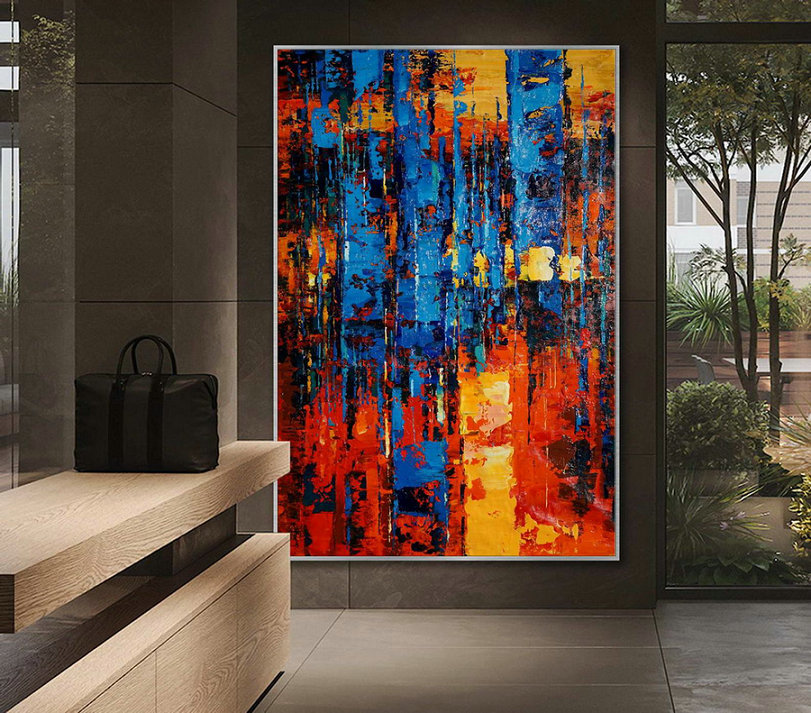 Large Colorful Vertical Modern Contemporary Abstract wall Art Palette