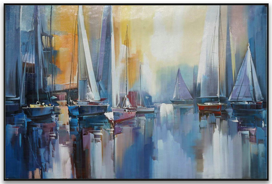 Large Modern Abstract Seascape Sailing Boat Ocean Sea Panoramic Canvas