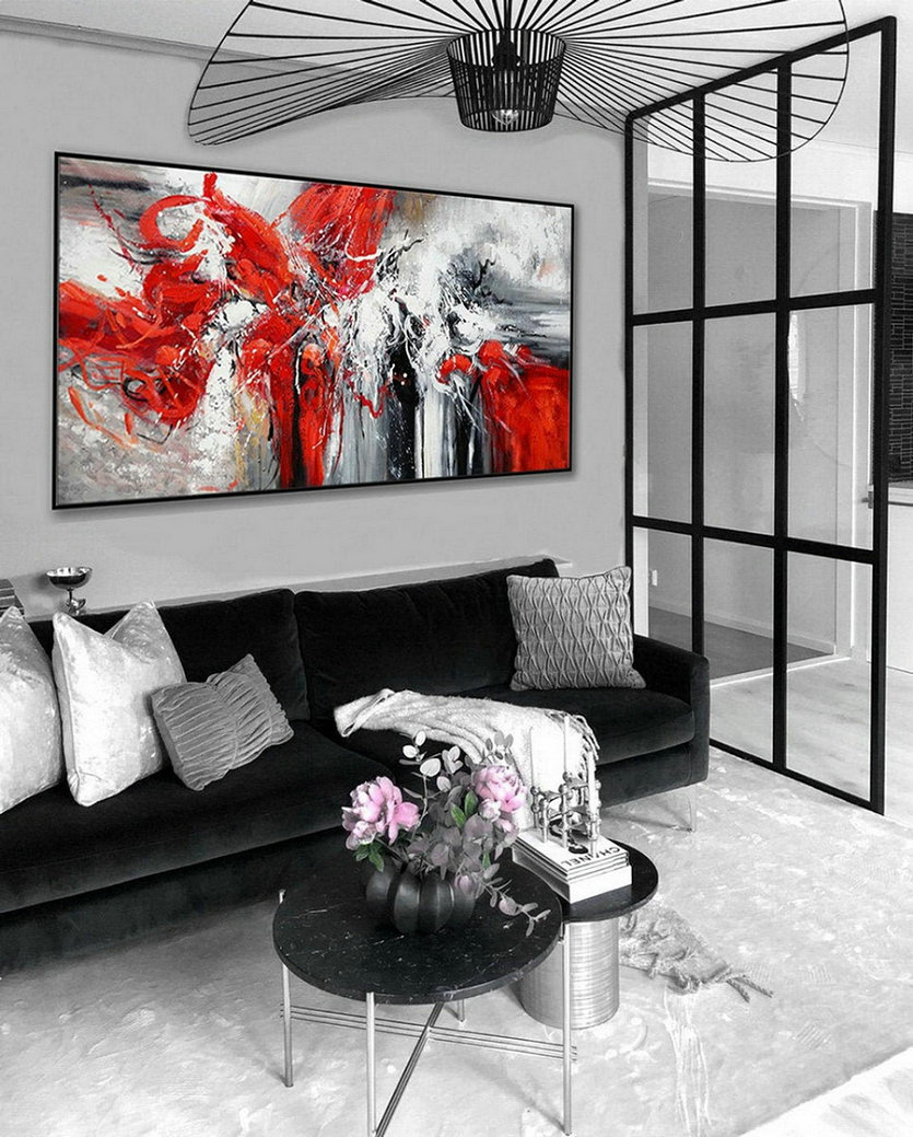 Black Red Extra Large Abstract Wall Art Hand Painted Colorful Textured Acrylic Painting Modern Oversize Abstract Wall Art