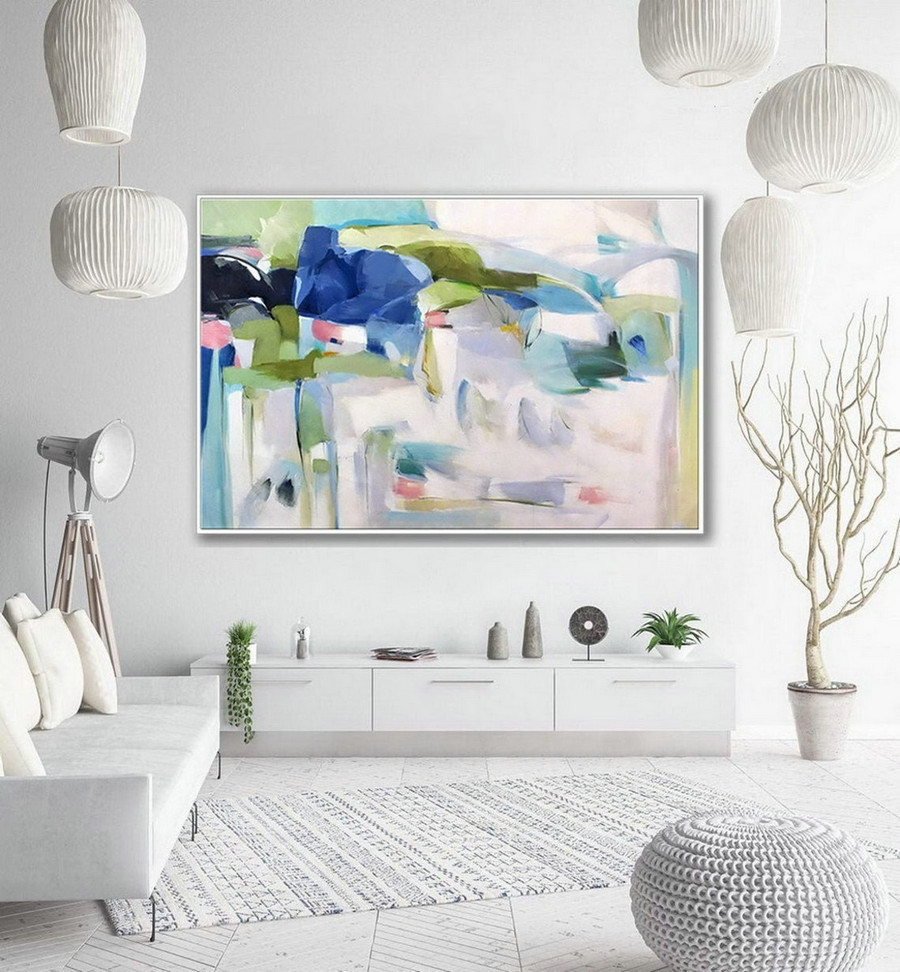 Oversize Horizontal Oil Painting On Canvas Soft Color Extra Large Hand Painted Modern Contemporary Brush Stroke Soft Tones Wall Art