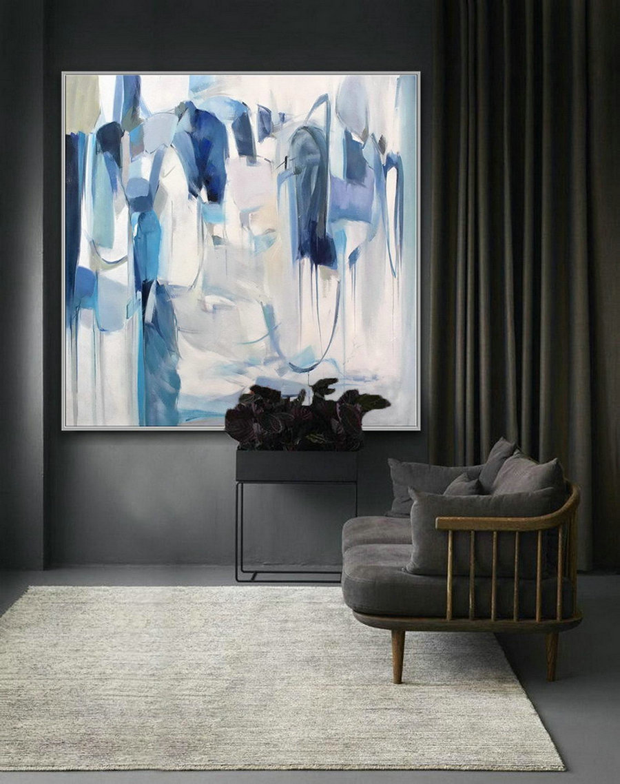 Soft Color Extra Large Brush Stroke Soft Tones Wall Art Hand Painted Modern Contemporary Oversize Square Oil Painting On Canvas