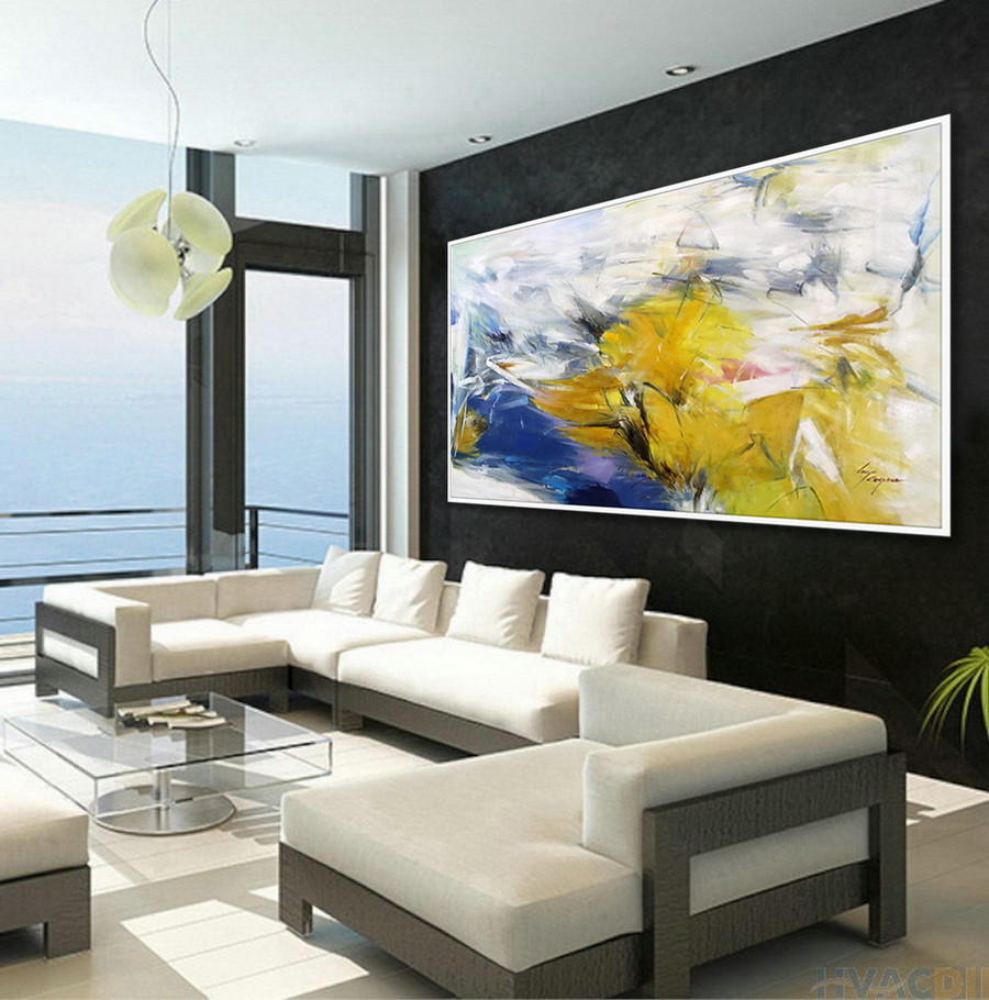 Oversize Abstract Wall Art Soft Color Tones Extra Large Brush Stroke  Oil Painting on Canvas Artwork Modern Blue Yellow Orange