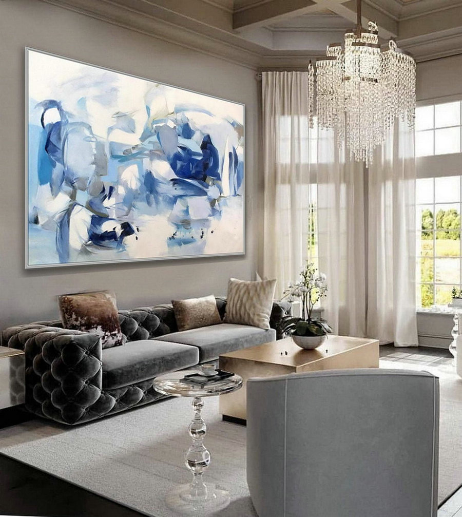 Hand Painted Horizontal Modern Contemporary Oil Painting On Canvas Extra Large Brush Stroke Soft Tones Oversize Soft Color Wall Art
