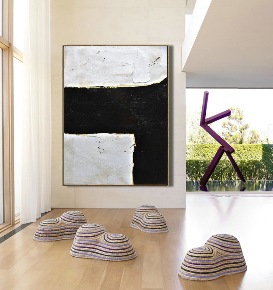 Large Canvas Art Living Room Decor-Leah Caylor #L21Z1 Horizontal Black and White Minimalist Art Modern Minimal Painting on Canvas