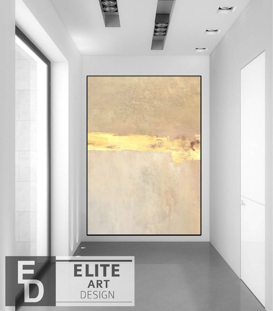 Large Canvas Wall Art Contemporary Art Large Artwork Gold Leaf Abstract Paintings On Canvas Large Acrylic Painting Beige Laundry Room Art