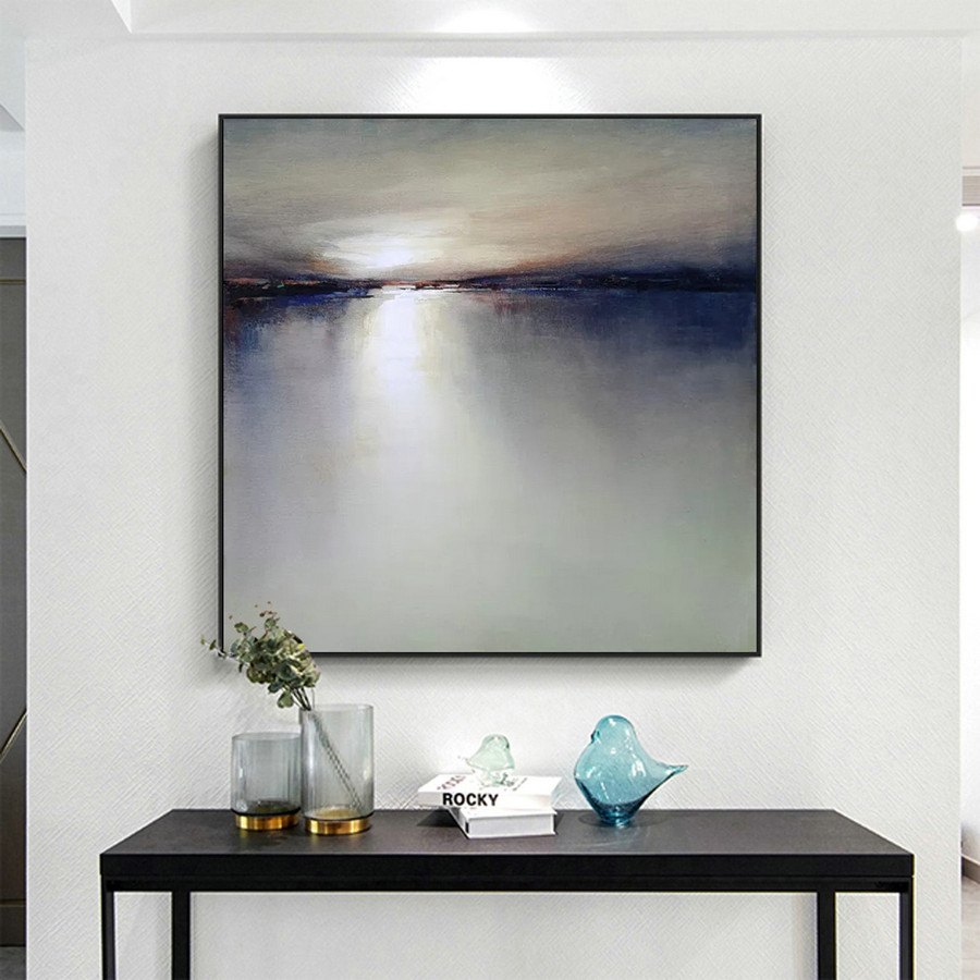 large landscape painting on canvas sunrise painting sky abstract painting oversize wall art blue painting sea painting seascape painting