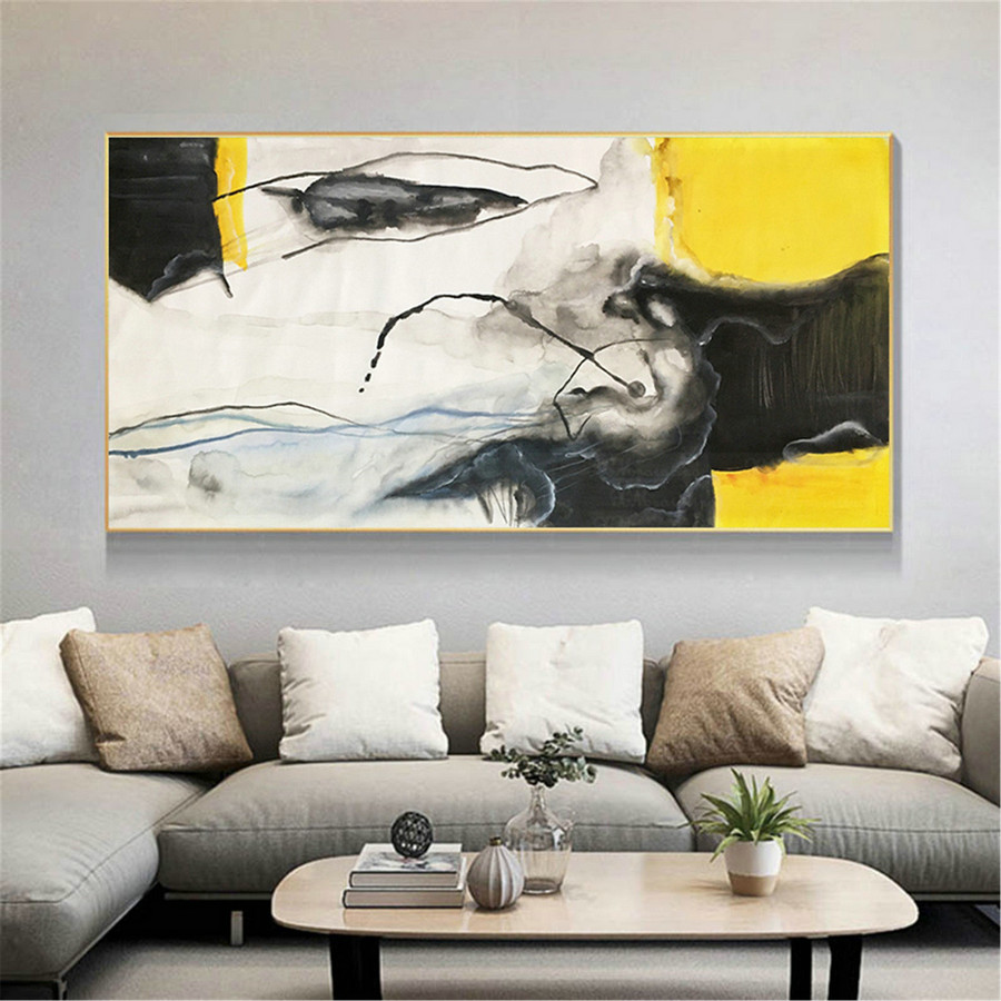 Gold art abstract painting on canvas wall art pictures for living room wall decor hallway acrylic art black yellow Original home decoration