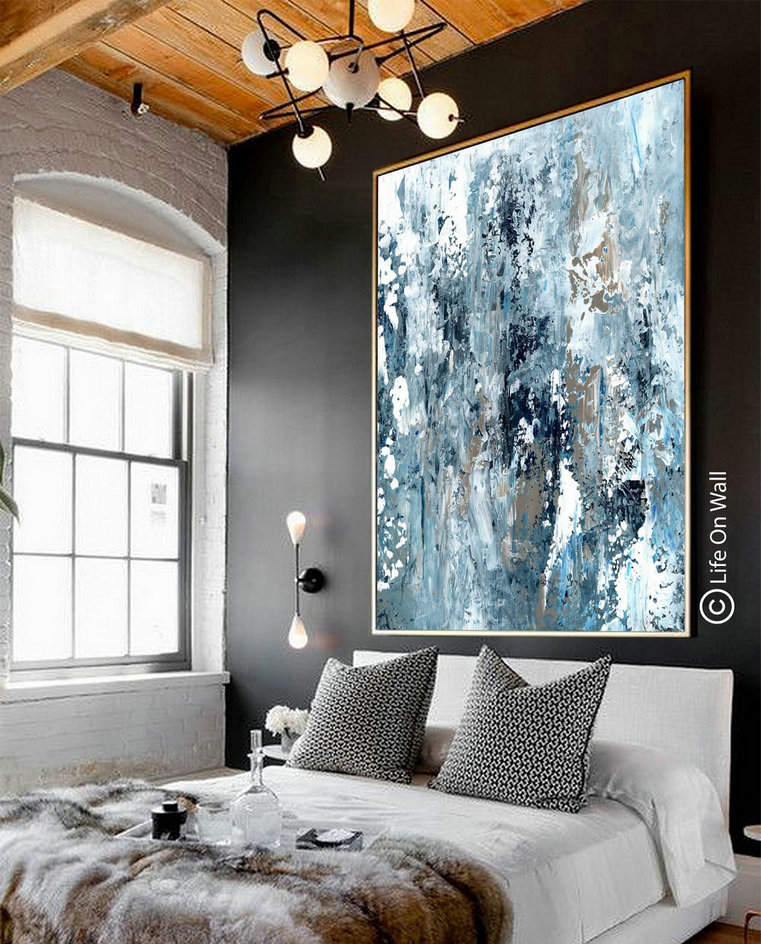 Original Abstract Art Blue White Gray, Abstract Art on canvas, Extra Large Original Abstract Canvas Art, Textured abstract wall art