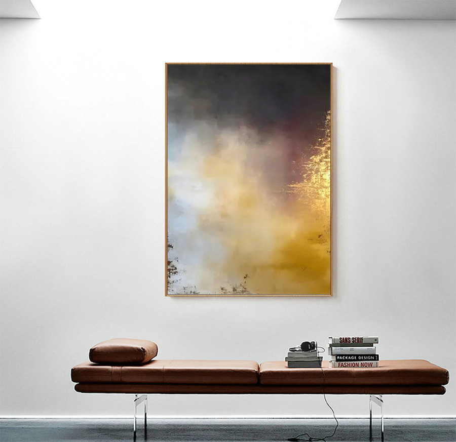 Extra Large abstract painting on canvas yellow painting abstract art canvas gold leaf painting gray painting beige painting sunrise painting