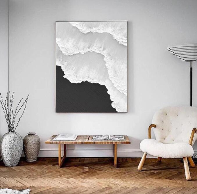 BLACK AND WHITE SEASCAPE PAINTING #ABS69 - Click Image to Close