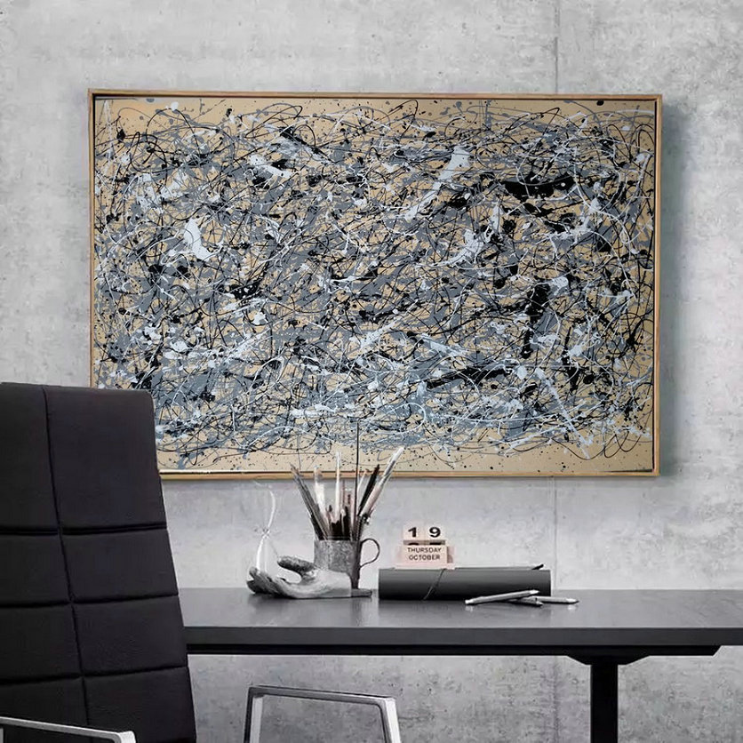 Extra Large Art,Gray Drip Style Painting, Abstract Paintings L1