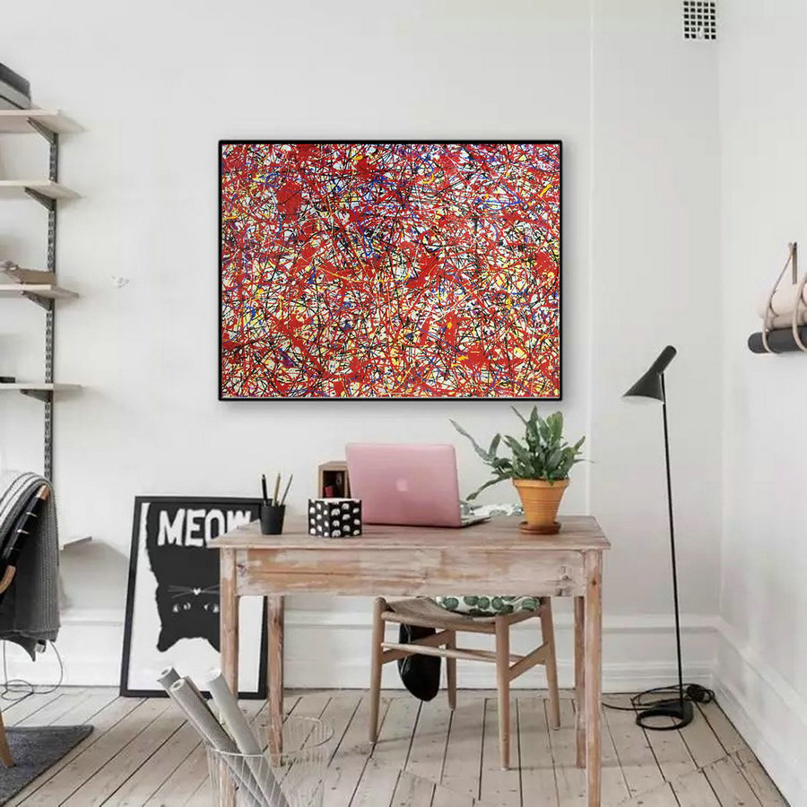 Contemporary Wall Art,Red Painting, Dripping Paint Art L225