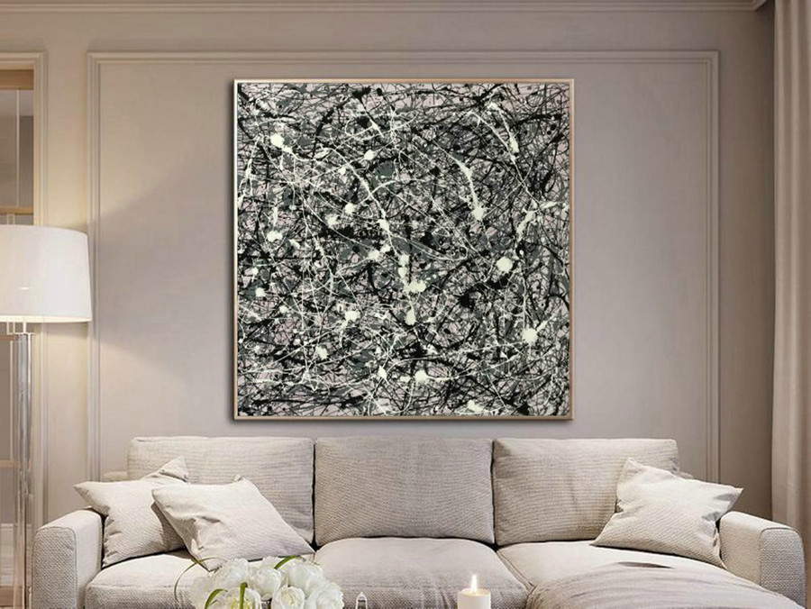 Huge Canvas Art,Drip Abstract Painting,Black And White Abstract Wall Art,Abstract Oil Painting La7
