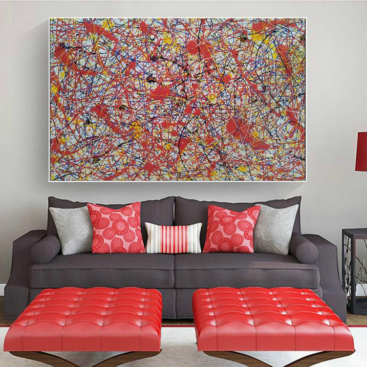 Large Art,Red Abstract Wall Art,Drip Paint Canvas L911