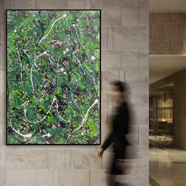 Wall Art Canvas,Green Oil Painting,Large Action Painting L882