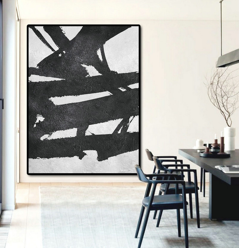 Extra Large Acrylic Painting On Canvas, Minimalist Painting Canvas Art, Black And White Geometrical Painting, HAND PAINTED Original Art.