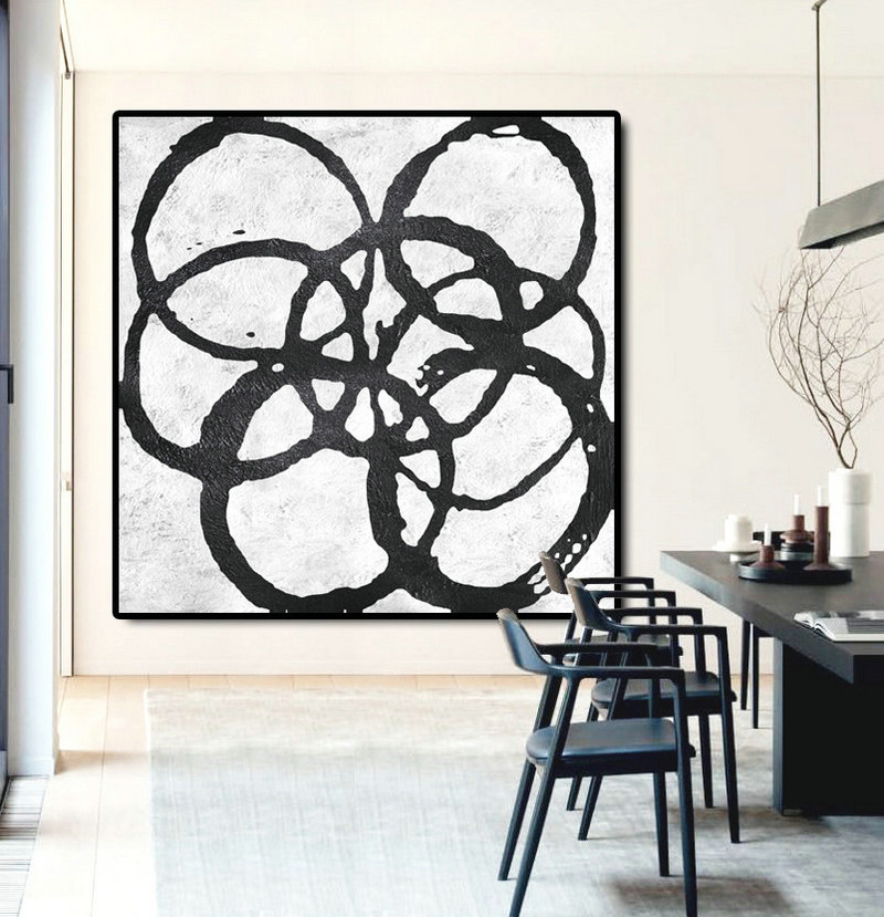 Original Abstract Painting Extra Large Canvas Art, Handmade Black White Acrylic MinimaIlst Painting.